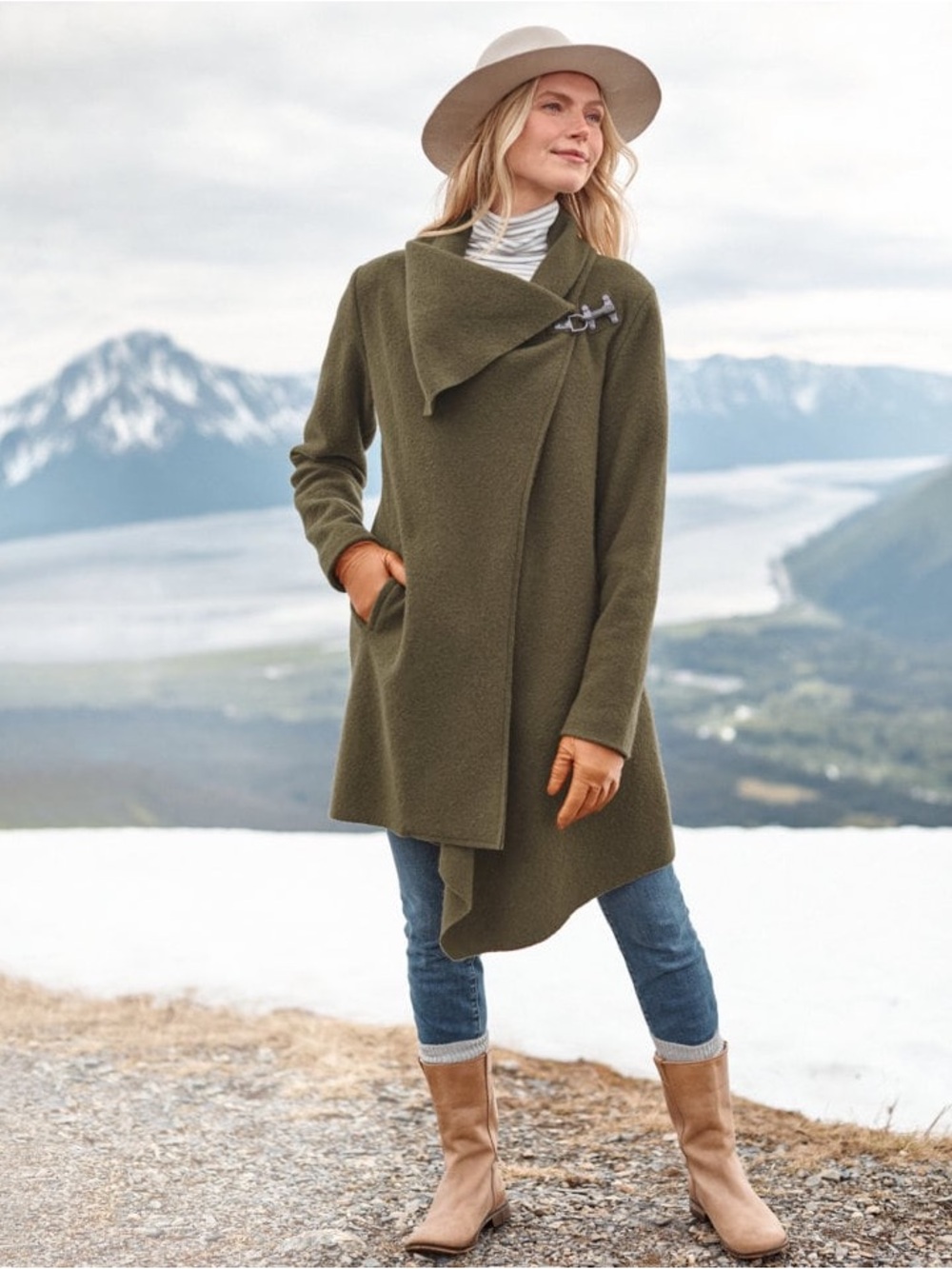 Garnet Hill Olive Asymmetrical Boiled Wool Coat 12